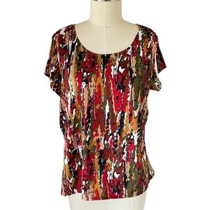 Elementz Red and Olive Green Abstract Women's Blouse, Sz XL